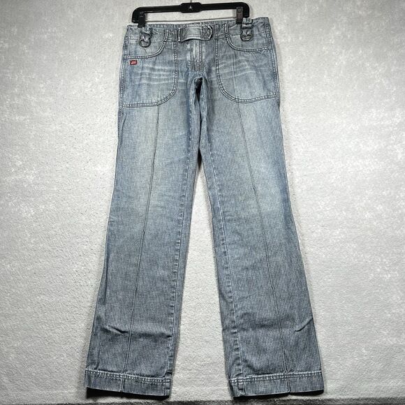 Vintage Miss Sixty Jeans Womens Size 31 Blue Wavy Denim Pinstripe Low-Rise Flare - Picture 1 of 15